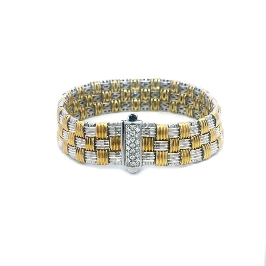 ROBERTO COIN APPASSIONATA GOLD BRACELET DIAMOND 18K TWO TONE BASKET STYLE: ROBERTO COIN APPASSIONATA GOLD BRACELET DIAMOND 18K TWO TONE BASKET STYLE From the Appassionata Collection by Roberto Coin, this vintage bracelet is a stunning piece of fine jewelry featuring a triple