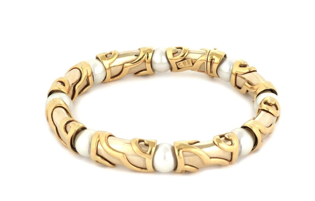 GOLD PEARLS BRACELET 18K YELLOW FANCY TUBE LINK BRACELET? STYLE (1 of 1)