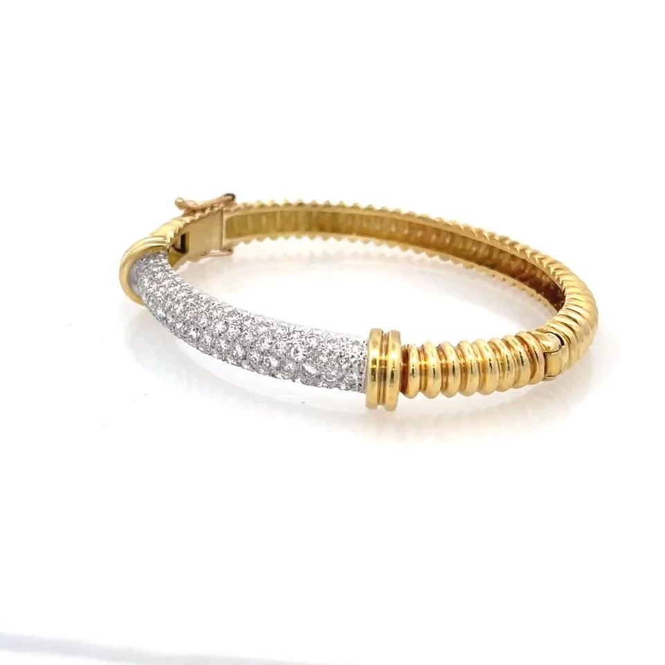 DIAMOND BANGLE 18K TWO TONE GOLD 6MM WIDE GROOVED HINGE (1 of 1)