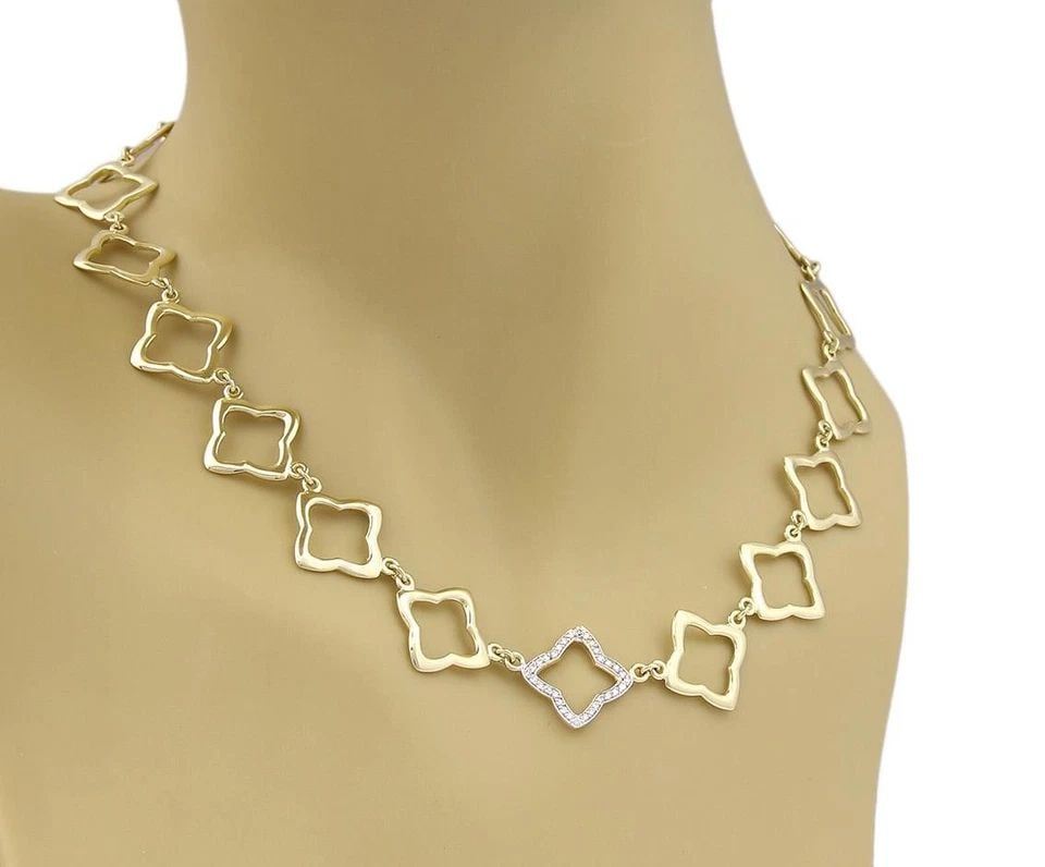 DAVID YURMAN QUATREFOIL GOLD NECKLACE DIAMOND LINK 18K YELLOW COLLAR STYLE: DAVID YURMAN QUATREFOIL GOLD NECKLACE DIAMOND LINK 18K YELLOW COLLAR STYLE DAVID YURMAN QUATREFOIL GOLD NECKLACE DIAMOND LINK 18K YELLOW COLLAR STYLE The David Yurman Quatrefoil Gold Necklace is a stu