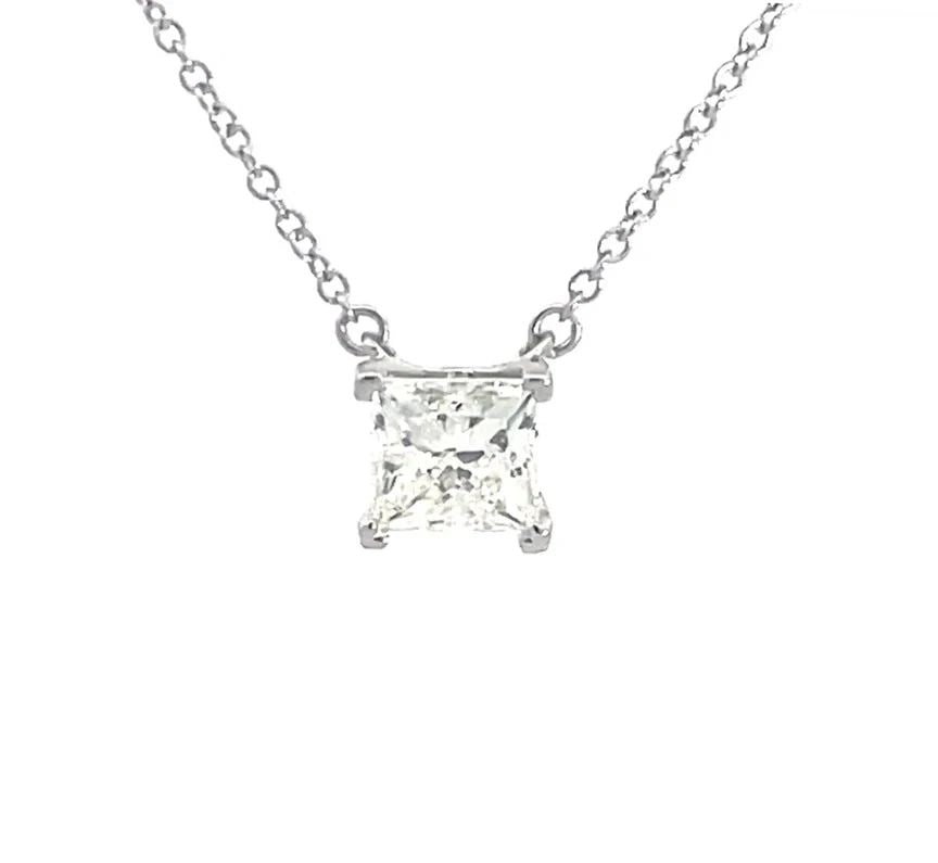 TIFFANY & CO. DIAMOND SOLITAIRE PENDANT PRINCESS CUT 1.15CT PLATINUM CHAIN (1 of 1)