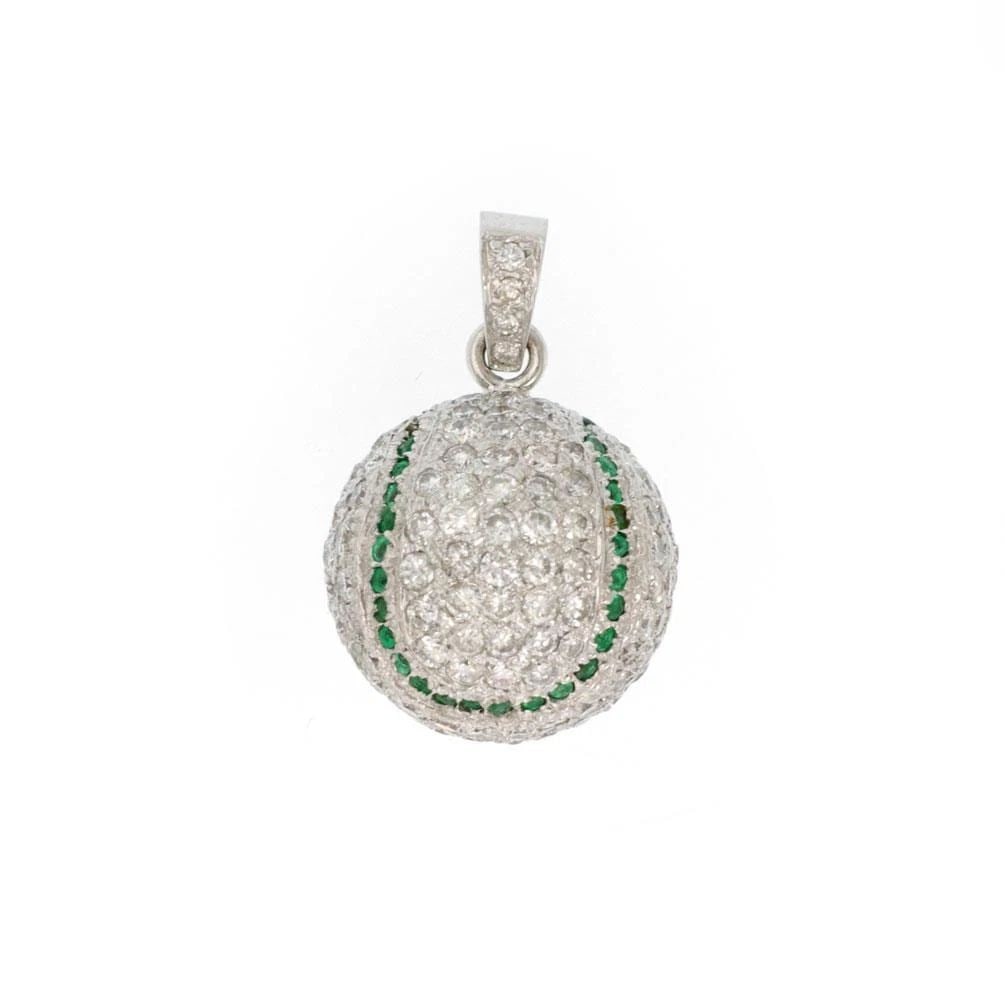 GORGEOUS 6.50CT DIAMOND EMERALD 14K WHITE GOLD BASEBALL CHARM PENDANT (1 of 2)