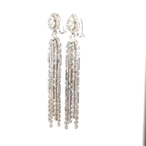 DIAMOND HEART DROP EARRINGS 5.5CT 18K WHITE GOLD MULTI-STRAND: DIAMOND HEART DROP EARRINGS 5.5CT 18K WHITE GOLD MULTI-STRAND DIAMOND HEART DROP EARRINGS 5.5CT 18K WHITE GOLD MULTI-STRAND These chic contemporary style long earring are crafted from 18k white gold f