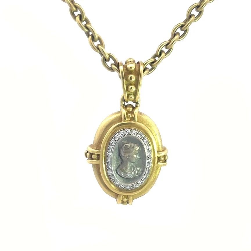 VAHE NALTCHAYAN CAMEO LOCKET GOLD NECKLACE DIAMOND 18K YELLOW OVAL PENDANT (1 of 2)