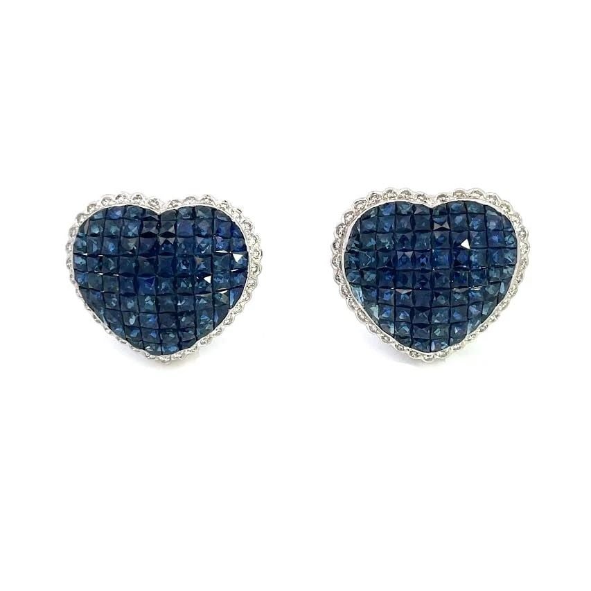 DIAMOND EARRINGS FRENCH CUT SAPPHIRE HEART DOME HUGGIE STYLE 17K LARGE: DIAMOND EARRINGS FRENCH CUT SAPPHIRE HEART DOME HUGGIE STYLE 17K LARGE DIAMOND EARRINGS FRENCH CUT SAPPHIRE HEART DOME HUGGIE STYLE 17K LARGE This gorgeous pair of earrings are crafted from 17k white 