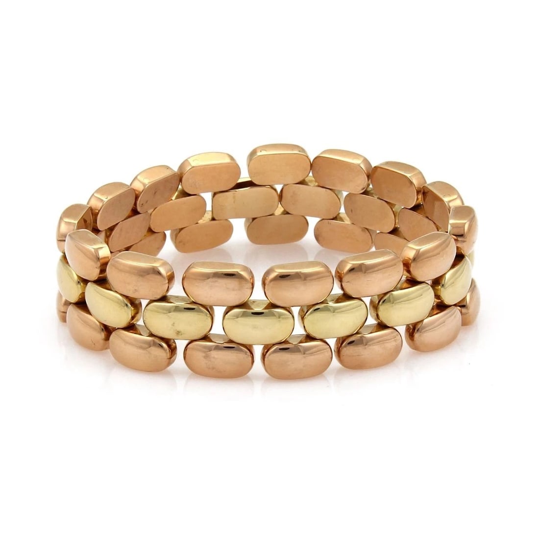 GOLD 3 ROW BRACELET 18K ROSE & YELLOW PANTHER LINK 18MM WIDE RETRO (1 of 1)