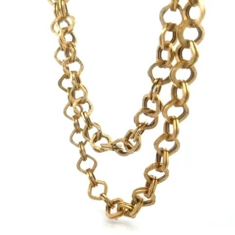 GOLD 14K CHAIN LONG NECKLACE YELLOW DOUBLE CHASING RHOMBUS STYLE LINK 36" LONG: GOLD 14K CHAIN LONG NECKLACE YELLOW DOUBLE CHASING RHOMBUS STYLE LINK 36" LONG GOLD 14K CHAIN LONG NECKLACE YELLOW DOUBLE CHASING RHOMBUS STYLE LINK 36" LONG This beautiful long necklace is crafted fr