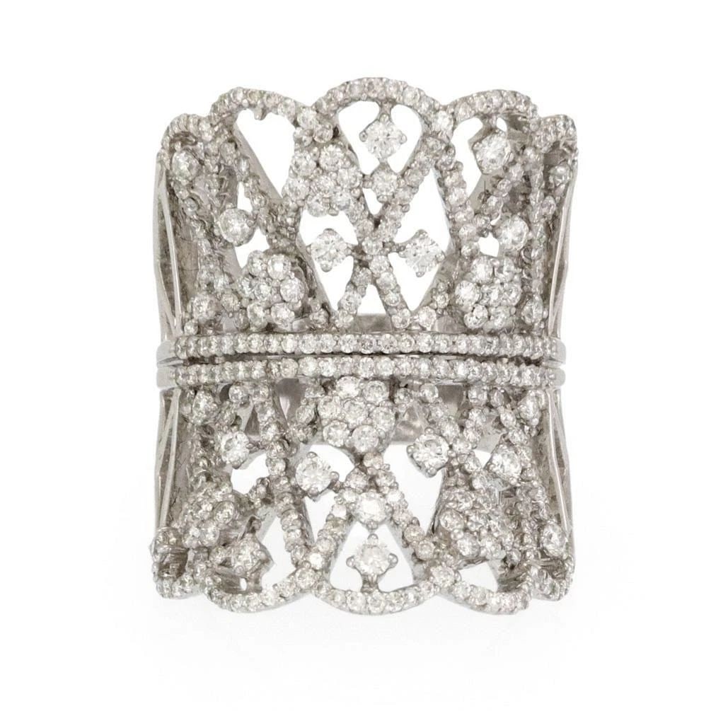 ESTATE 4.5CT DIAMOND 18K WHITE GOLD CONCAVE LATTICE DESIGN RING SIZE 10.5 (1 of 1)