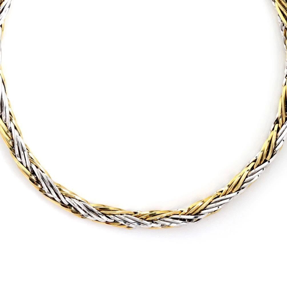 ITALY 14K TWO TONE GOLD 8.5MM THICK WOVEN LINK NECKLACE 18" LONG: ITALY 14K TWO TONE GOLD 8.5MM THICK WOVEN LINK NECKLACE 18" LONG ITALY 14K TWO TONE GOLD 8.5MM THICK WOVEN LINK NECKLACE 18" LONG Italy 14k Two Tone Gold 8.5mm Thick Woven Link Necklace 18" Long Descr