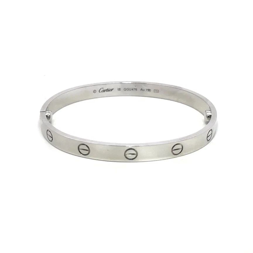 CARTIER LOVE GOLD BANGLE CLASSIC MODEL 18K WHITE SIZE 18 BOX CERT & PAPER (1 of 2)