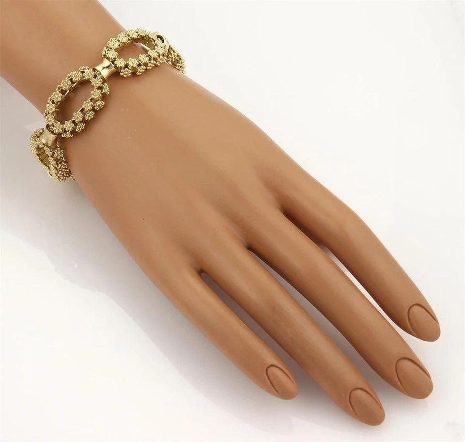 GOLD 18K OVAL BRACELET BEADED ROSETTE STYLE LARGE LINK (1 of 1)