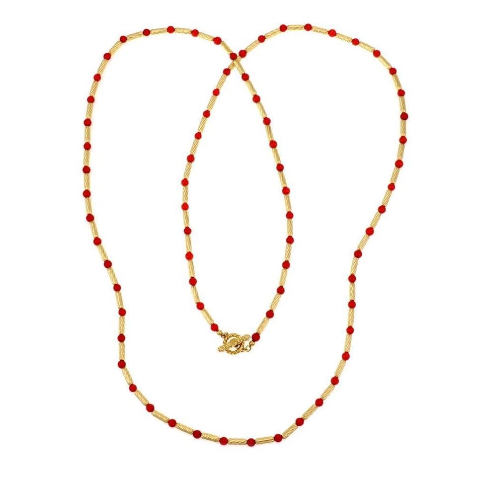 DAVID YURMAN CORA BEAD NECKLACE 18K YELLOW GOLD CABLE TUBE LINK 36.5" LONG: DAVID YURMAN CORA BEAD NECKLACE 18K YELLOW GOLD CABLE TUBE LINK 36.5" LONG DAVID YURMAN CORA BEAD NECKLACE 18K YELLOW GOLD CABLE TUBE LINK 36.5" LONG David Yurman Coral 18k Yellow Gold Bead Cable Tube