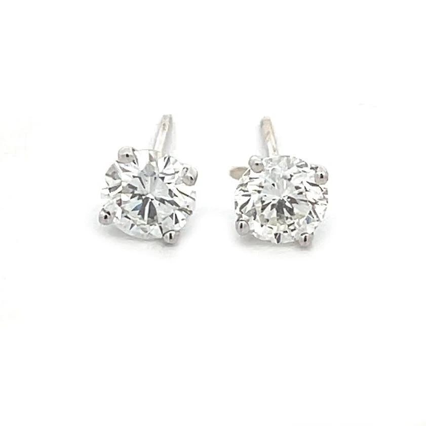 GIA DIAMOND STUDS EARRINGS MARTINI SET 14K WHITE 1.47CT G VS2 NATURAL (1 of 2)