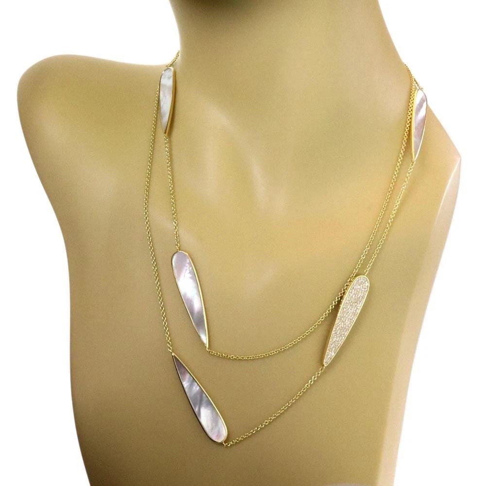 IPPOLITA DIAMOND & MOP NECKLACE 18K GOLD 40" LONG: IPPOLITA DIAMOND & MOP NECKLACE 18K GOLD 40" LONG IPPOLITA DIAMOND & MOP NECKLACE 18K GOLD 40" LONG The Ippolita Diamond & Mother of Pearl Necklace is a stunning piece of fine jewelry crafted from 18k