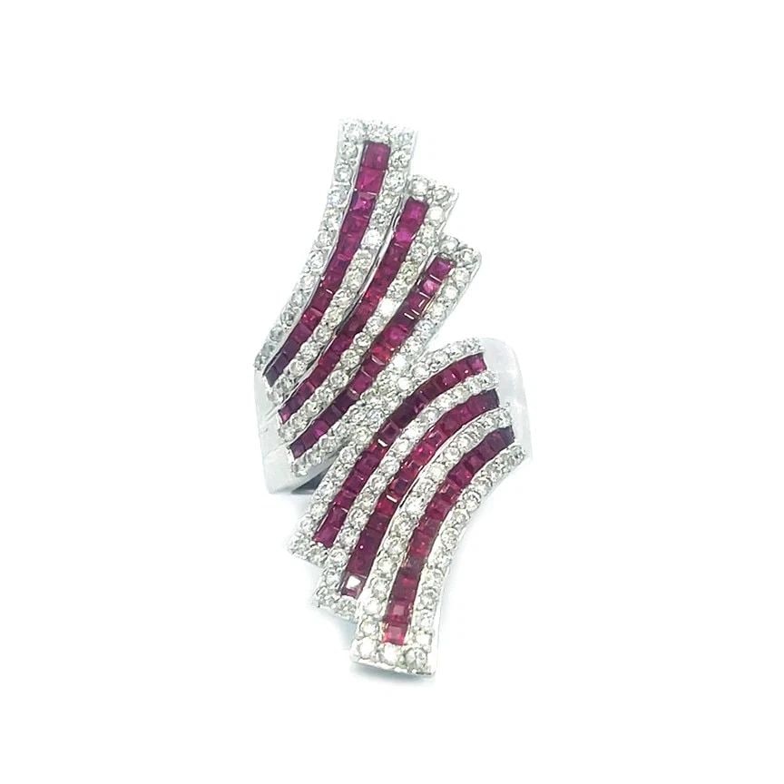 70740 DIAMOND RUBY GOLD RING 6.25CT 14K WHITE BYPASS RIBBON STYLE LARGE (1 of 1)
