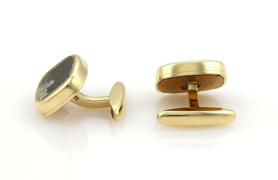 CHOPARD CUFFLINKS HAPPY DIAMOND 18K YELLOW GOLD RECTANGULAR SHAPE - 2