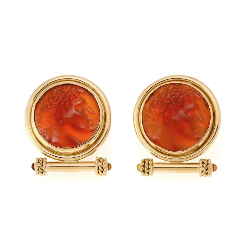 ELIZABETH LOCKE GOLD EARRINGS CARNELIAN INTAGLIO 18K YELLOW FANCY POST CLIP (1 of 2)