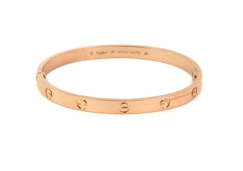 CARTIER 18K PINK GOLD LOVE BANGLE CLASSIC MODEL SIZE 19 W/SCREWDRIVER & PAPER: CARTIER 18K PINK GOLD LOVE BANGLE CLASSIC MODEL SIZE 19 W/SCREWDRIVER & PAPER CARTIER 18K PINK GOLD LOVE BANGLE CLASSIC MODEL SIZE 19 W/SCREWDRIVER & PAPER Cartier 18k Pink Gold Love Bangle Bracelet C