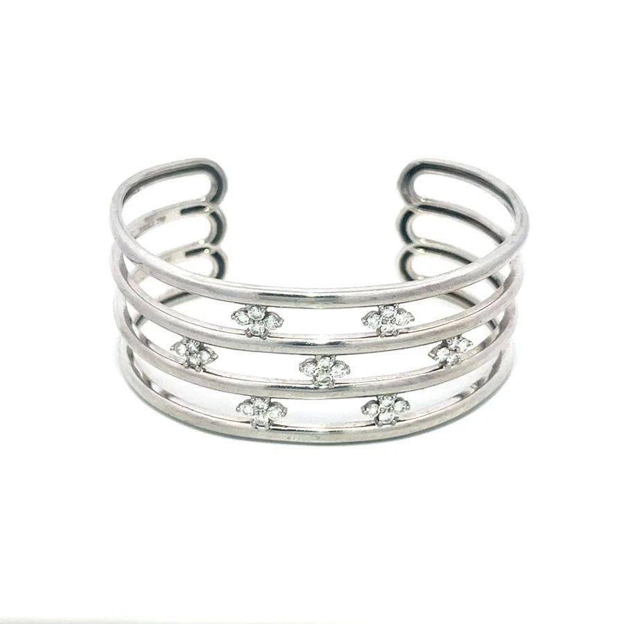 JOSE HESS DIAMOND GOLD CUFF BRACELET 4 ROW BIRKS 18K WHITE FLORAL MOTIF (1 of 2)