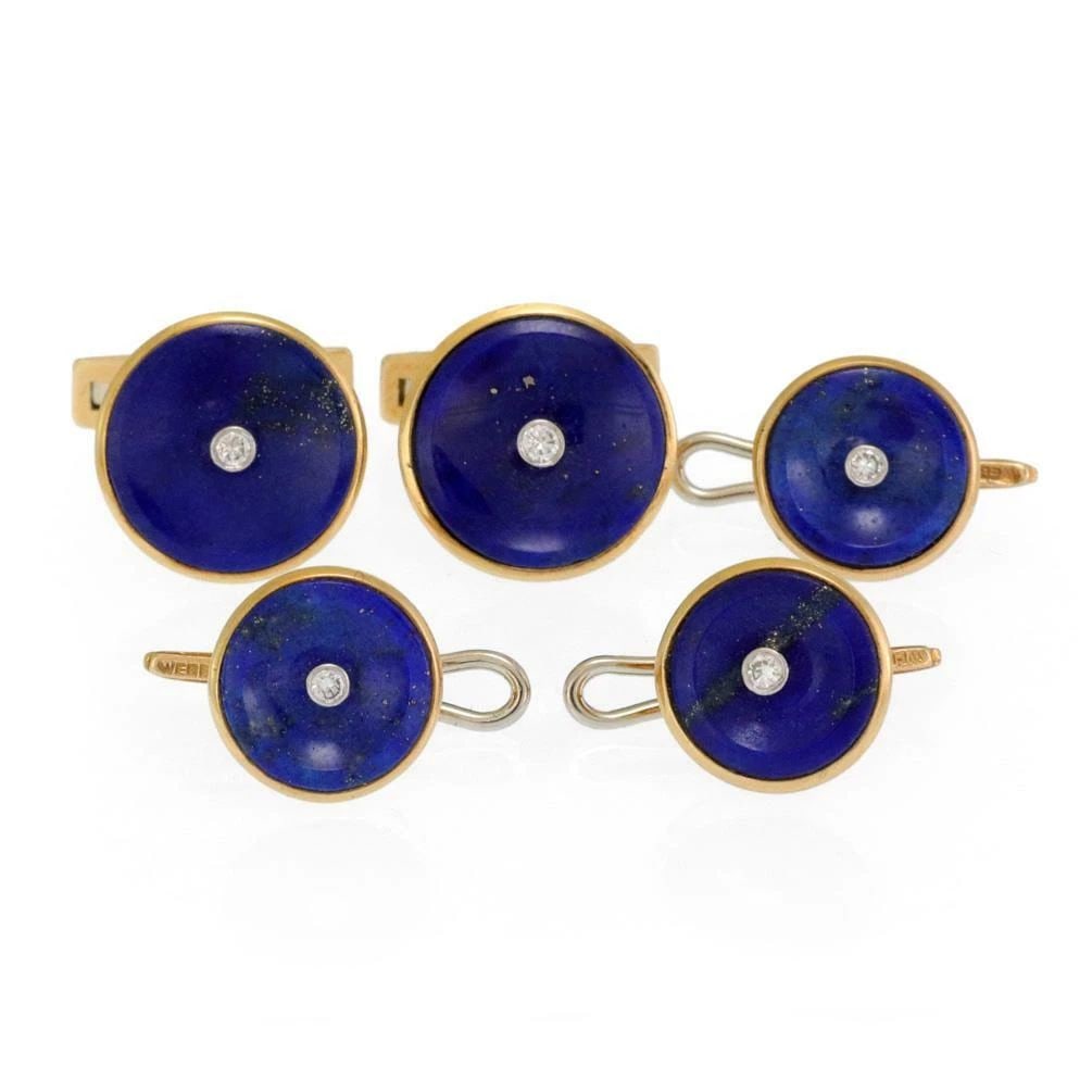 DAVID WEBB DIAMOND LAPIS PLATINUM 18K GOLD 3 BUTTON STUDS CUFFLINK SET BOX (1 of 1)