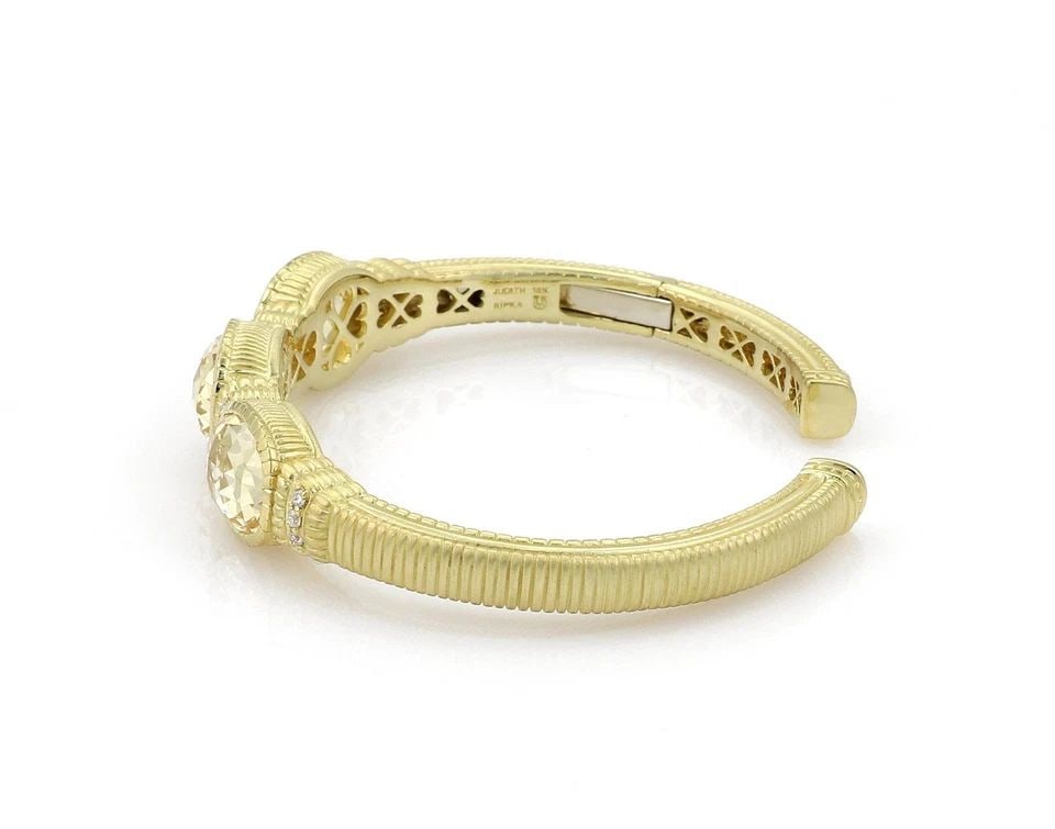 JUDITH RIPKA DIAMOND 18K YELLOW GOLD CANARY CRYSTAL 3 STONE CUFF BRACELET: JUDITH RIPKA DIAMOND 18K YELLOW GOLD CANARY CRYSTAL 3 STONE CUFF BRACELET JUDITH RIPKA DIAMOND 18K YELLOW GOLD CANARY CRYSTAL 3 STONE CUFF BRACELET Judith Ripka Diamond 18k Yellow Gold Canery Crystal 