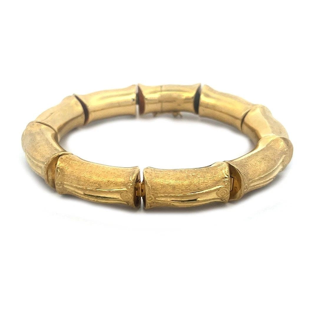 RUTH SATSKY GOLD BRACELET 18K YELLOW BAMBOO LINK STYLE VINTAGE (1 of 2)