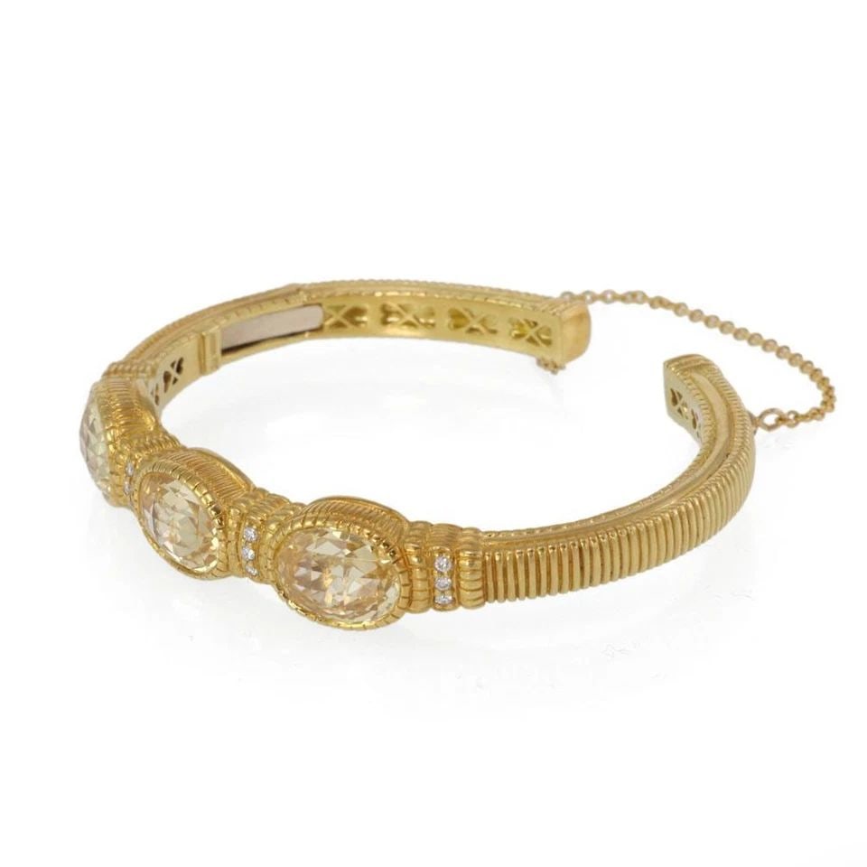 JUDITH RIPKA DIAMOND 18K YELLOW GOLD CANARY YELLOW 3 STONE CUFF BRACELET: JUDITH RIPKA DIAMOND 18K YELLOW GOLD CANARY YELLOW 3 STONE CUFF BRACELET JUDITH RIPKA DIAMOND 18K YELLOW GOLD CANARY YELLOW 3 STONE CUFF BRACELET Judith Ripka Canary Citrine & Diamond 18k Yellow Gold 