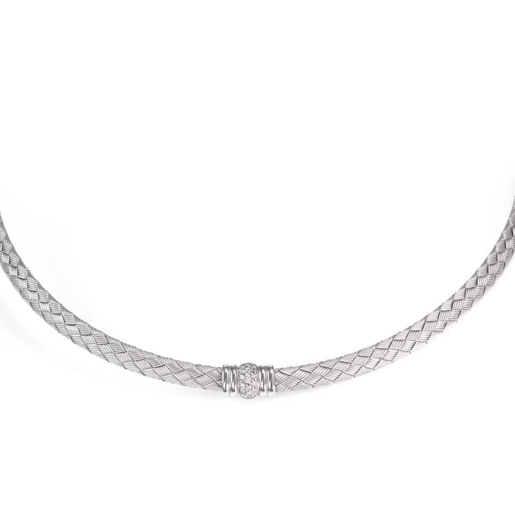 ROBERTO COIN DIAMOND 18K WHITE GOLD PARQUET SILK WEAVE CHOKER NECKLACE: ROBERTO COIN DIAMOND 18K WHITE GOLD PARQUET SILK WEAVE CHOKER NECKLACE ROBERTO COIN DIAMOND 18K WHITE GOLD PARQUET SILK WEAVE CHOKER NECKLACE Roberto Coin Diamond 18k White Gold Parquet Silk Weave Cho