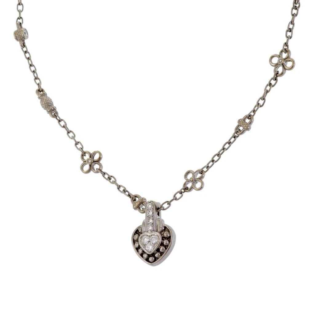 JUDITH RIPKA DIAMOND 18K WHITE GOLD HEART PENDANT FANCY LINK NECKLACE: JUDITH RIPKA DIAMOND 18K WHITE GOLD HEART PENDANT FANCY LINK NECKLACE JUDITH RIPKA DIAMOND 18K WHITE GOLD HEART PENDANT FANCY LINK NECKLACE Judith Ripka Diamond 18k White Gold Heart Pendant Fancy Link