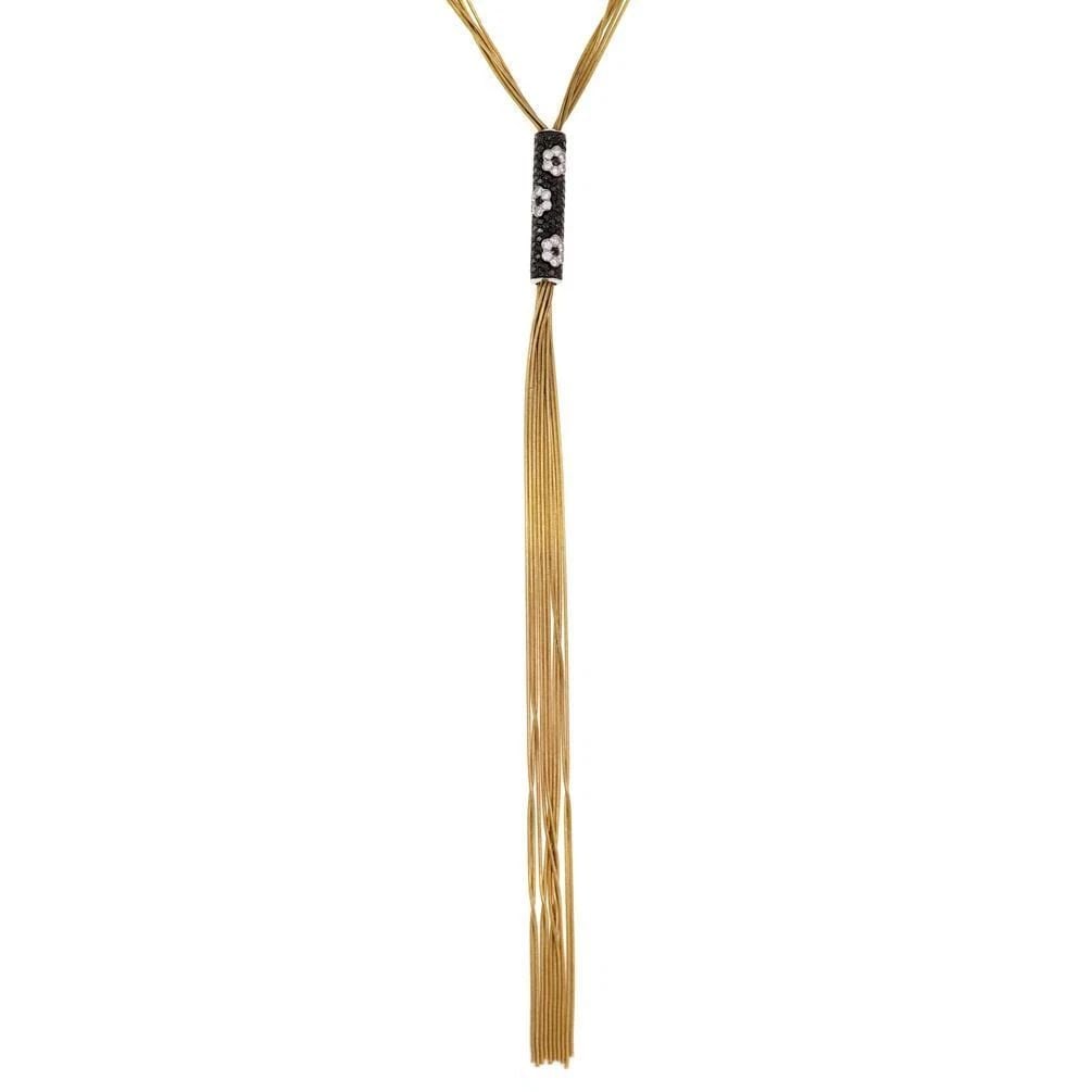 ESTRO DIAMOND 18K GOLD FLORAL LONG TASSEL PENDANT 5 CHAIN NECKLACE (1 of 1)