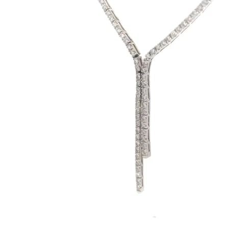 DIAMOND 14K GOLD LARIAT NECKLACE WHITE GOLD RECTANGLE LINKS: DIAMOND 14K GOLD LARIAT NECKLACE WHITE GOLD RECTANGLE LINKS DIAMOND 14K GOLD LARIAT NECKLACE WHITE GOLD RECTANGLE LINKS This elegant luxury necklace is crafted from 14k white gold featuring slim recta
