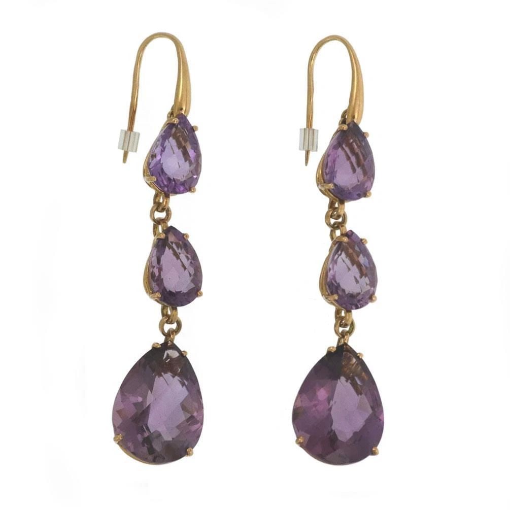 ROBERTO COIN AMETHYST 18K YELLOW GOLD 3 TIER PEAR SHAPE DANGLE EARRINGS (1 of 2)