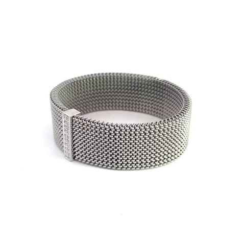 DIAMOND 18K GOLD BRACELET BAR MOTIF WIDE MESH STRETCH DESIGN: DIAMOND 18K GOLD BRACELET BAR MOTIF WIDE MESH STRETCH DESIGN DIAMOND 18K GOLD BRACELET BAR MOTIF WIDE MESH STRETCH DESIGN This chic fashionable bracelet is crafted from 18k white gold featuring an 18m