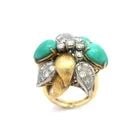 DIAMOND TURQUOISE HAREM RING 18K GOLD FLORAL STYLE SPLIT SHANK: DIAMOND TURQUOISE HAREM RING 18K GOLD FLORAL STYLE SPLIT SHANK DIAMOND TURQUOISE HAREM RING 18K GOLD FLORAL STYLE SPLIT SHANK This is a stunning vintage harem ring, it is crafted from 18k yellow gold 