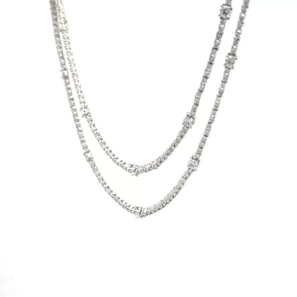 DIAMOND GOLD NECKLACE 18K WHITE DOUBLE STRAND LAYERED STYLE: DIAMOND GOLD NECKLACE 18K WHITE DOUBLE STRAND LAYERED STYLE DIAMOND GOLD NECKLACE 18K WHITE DOUBLE STRAND LAYERED STYLE This is a gorgeous double strand layered necklace, it is crafted from 18k white 