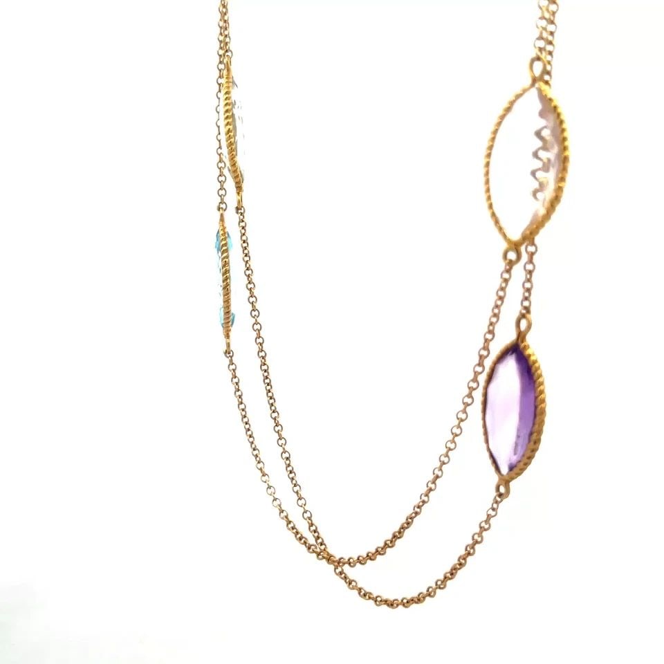 ROBERTO COIN GOLD & GEMS NECKLACE MULTICOLOR MARQUISE 18K YELLOW 31.5" L: ROBERTO COIN GOLD & GEMS NECKLACE MULTICOLOR MARQUISE 18K YELLOW 31.5" L ROBERTO COIN GOLD & GEMS NECKLACE MULTICOLOR MARQUISE 18K YELLOW 31.5" L Dazzle and cherish with the Roberto Coin gold with gem