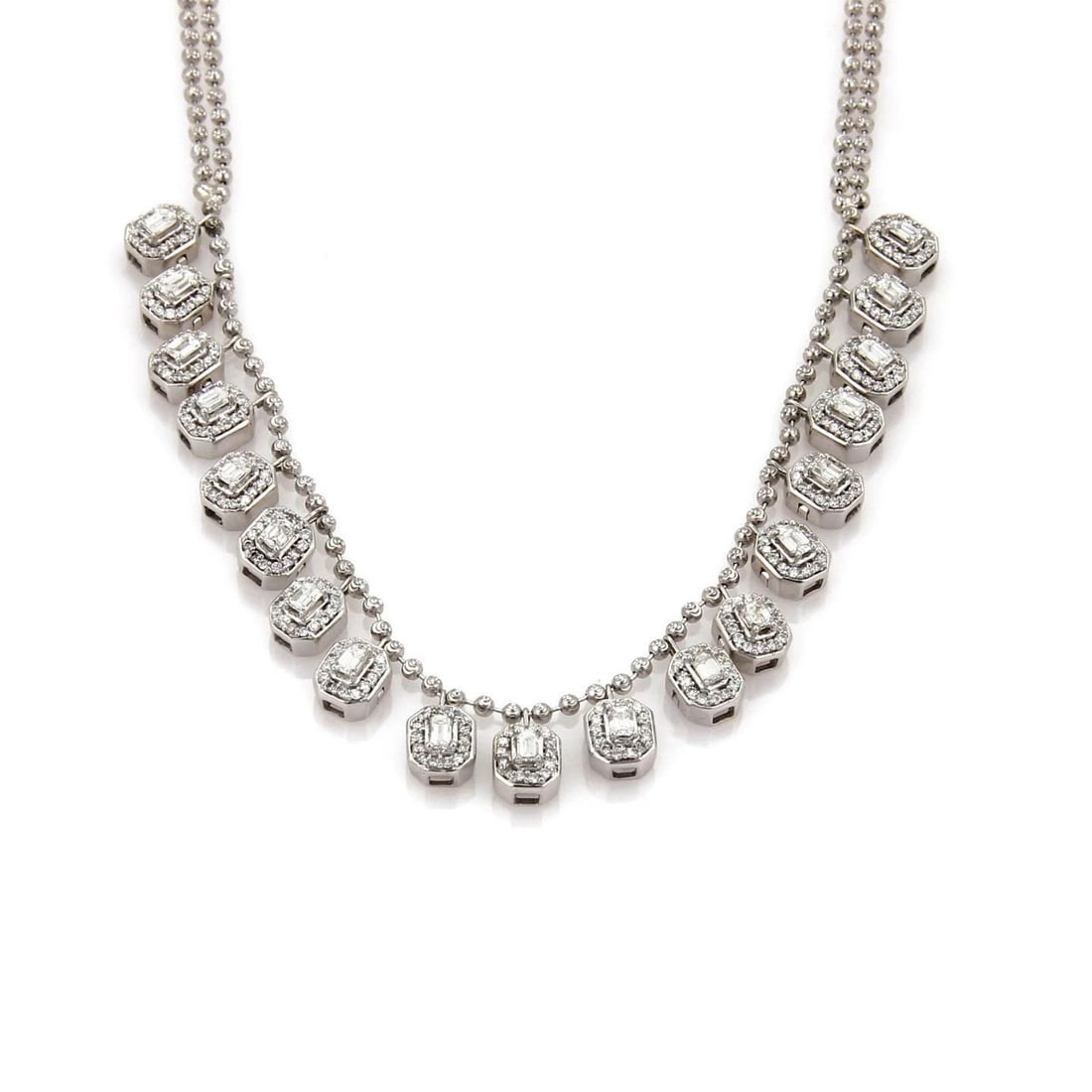 ELEGANT 2.00CT DIAMOND 14K WHITE GOLD DANGLING OCTAGON CHARMS NECKLACE: ELEGANT 2.00CT DIAMOND 14K WHITE GOLD DANGLING OCTAGON CHARMS NECKLACE ELEGANT 2.00CT DIAMOND 14K WHITE GOLD DANGLING OCTAGON CHARMS NECKLACE Elegant 2.00ct Diamond 14k White Gold Dangling Octagon Cha