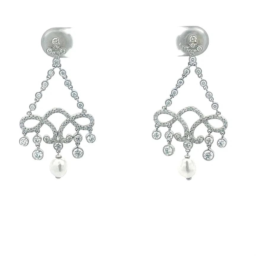 TIFFANY & CO. DIAMOND PLATINUM EARRINGS PEARLS DANGLE CHANDELIER STYLE (1 of 1)
