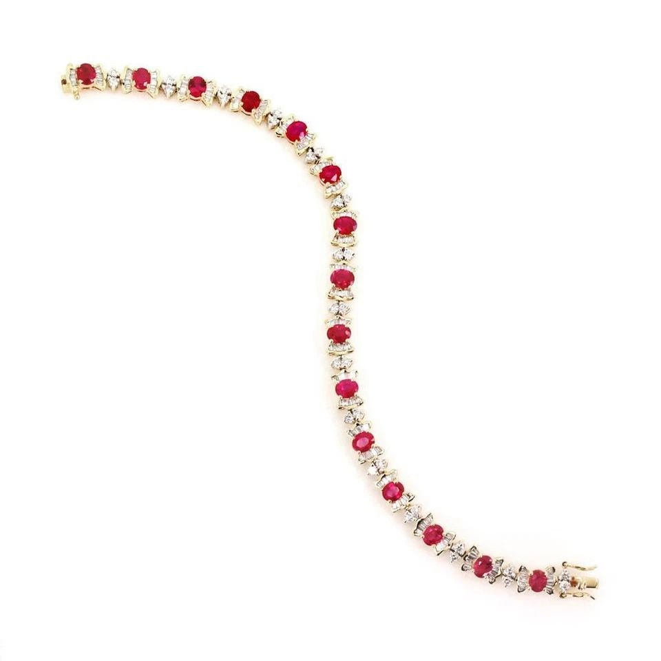 ESTATE 9.25CT RUBY & DIAMOND 14K TWO TONE GOLD TENNIS BRACELET: ESTATE 9.25CT RUBY & DIAMOND 14K TWO TONE GOLD TENNIS BRACELET ESTATE 9.25CT RUBY & DIAMOND 14K TWO TONE GOLD TENNIS BRACELET Estate 9.25ct Ruby & Diamond 14k Two Tone Gold Tennis Bracelet Description
