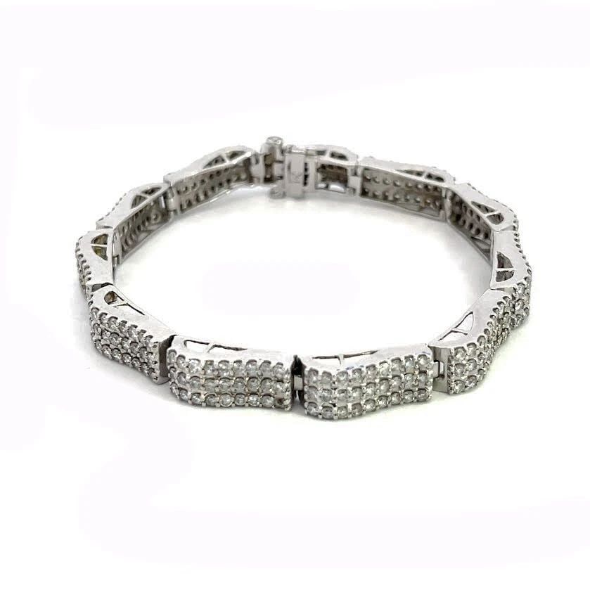 DIAMOND BAR LINK BRACELET 14K WHITE GOLD WIDE CURVED DOME STYLE 5 CARAT (1 of 1)