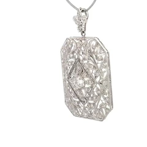ART DECO DIAMOND PENDANT PIN OLD MINE CUT PLATINUM 14K FLORAL FILIGREE: ART DECO DIAMOND PENDANT PIN OLD MINE CUT PLATINUM 14K FLORAL FILIGREE ART DECO DIAMOND PENDANT PIN OLD MINE CUT PLATINUM 14K FLORAL FILIGREE This is a stunning Art Deco pendant or brooch, it is craft