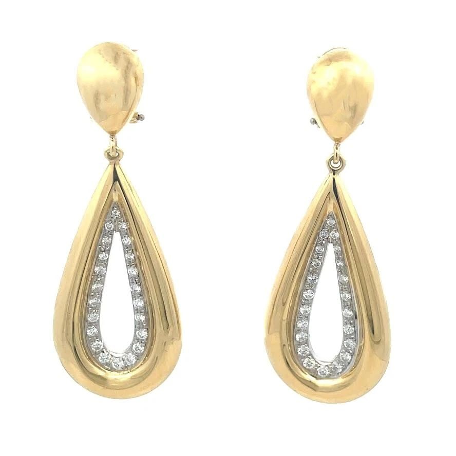 AMORE DIAMOND DANGLE EARRINGS 18K TWO TONE GOLD TEARDROP STYLE: AMORE DIAMOND DANGLE EARRINGS 18K TWO TONE GOLD TEARDROP STYLE AMORE DIAMOND DANGLE EARRINGS 18K TWO TONE GOLD TEARDROP STYLE This is a gorgeous pair of drop dangle earrings by Amore, it is crafted fr