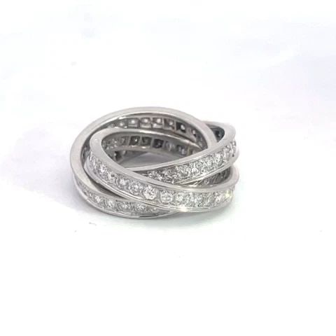 DIAMOND 3CT TRIPLE BAND RING PLATINUM INTERLACED 3.5MM BANDS SIZE4: DIAMOND 3CT TRIPLE BAND RING PLATINUM INTERLACED 3.5MM BANDS SIZE4 DIAMOND 3CT TRIPLE BAND RING PLATINUM INTERLACED 3.5MM BANDS SIZE4 This is a stunning triple diamond band ring, it is crafted from pl