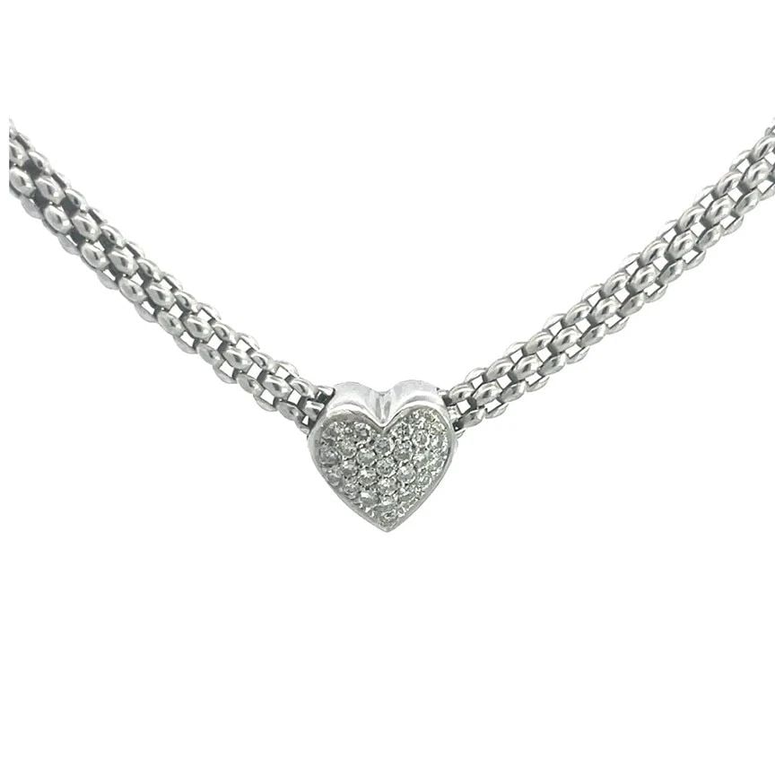 FOPE DIAMOND GOLD HEART NECKLACE 18K WHITE POPCORN CHAIN SLIDE PENDANT (1 of 1)