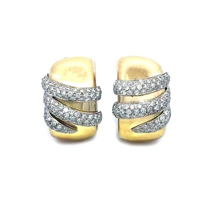 CELLINI DIAMOND GOLD EARRINGS 18K TWO TONE HUGGLIE CLIP ON STYLE (1 of 2)