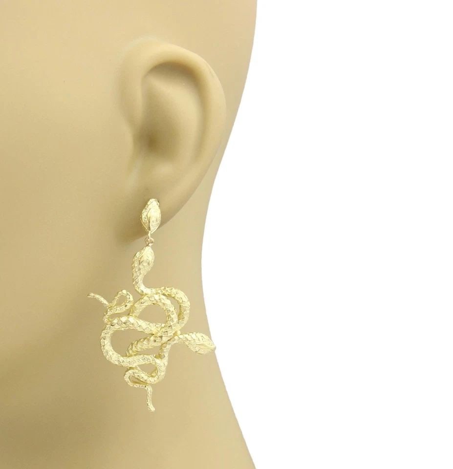 18K YELLOW GOLD DOUBLE COILED SNAKES TEXTURED DROP DANGLE EARRINGS: 18K YELLOW GOLD DOUBLE COILED SNAKES TEXTURED DROP DANGLE EARRINGS 18K YELLOW GOLD DOUBLE COILED SNAKES TEXTURED DROP DANGLE EARRINGS 18k Yellow Gold Double Coiled Snakes Textured Drop Dangle Earrings