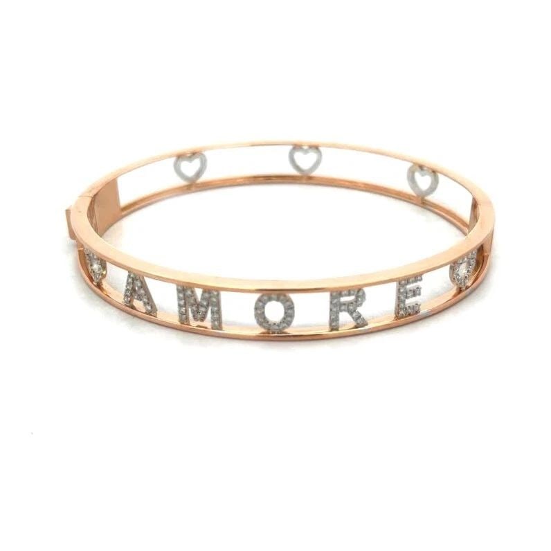ORIANNE COLLINS DIAMOND GOLD KISS BANGLE 18K TWO TONE HINGED OPEN STYLE. LARGE: ORIANNE COLLINS DIAMOND GOLD KISS BANGLE 18K TWO TONE HINGED OPEN STYLE. LARGE ORIANNE COLLINS DIAMOND GOLD KISS BANGLE 18K TWO TONE HINGED OPEN STYLE. LARGE Authentic and beautiful by Orianne Collins