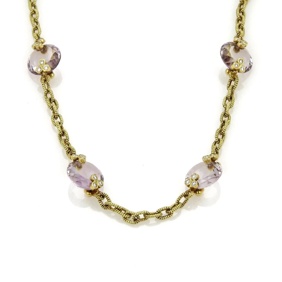 JUDITH RIPKA DIAMOND GOLD NECKLACE 18K YELLOW AMETHYST GEMSTONE MOTIF: JUDITH RIPKA DIAMOND GOLD NECKLACE 18K YELLOW AMETHYST GEMSTONE MOTIF JUDITH RIPKA DIAMOND GOLD NECKLACE 18K YELLOW AMETHYST GEMSTONE MOTIF This lovely necklace is from Judith Ripka, it is crafted fro