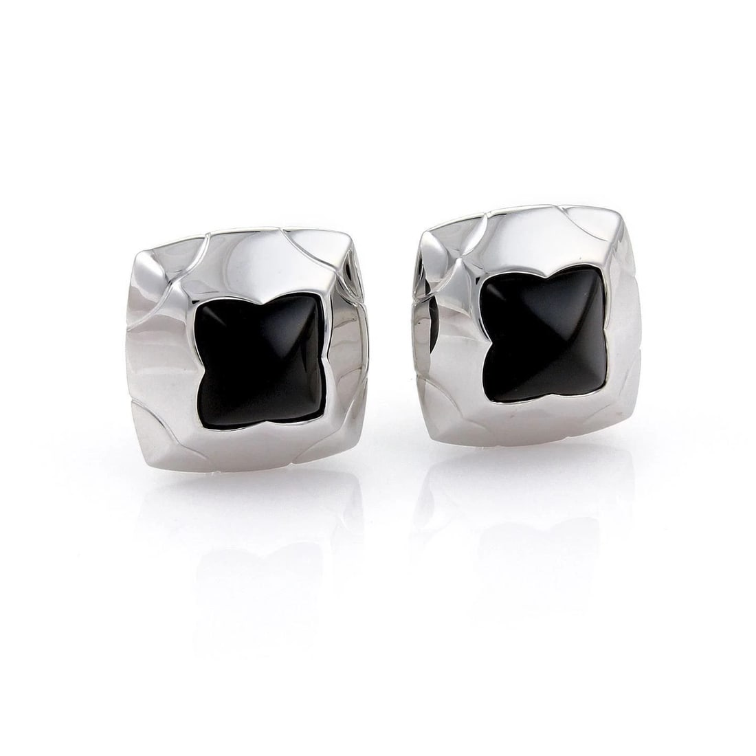 BVLGARI ONYX GOLD EARRINGS 18K WHITE FLORAL PYRAMID CLIP ON STYLE (1 of 1)