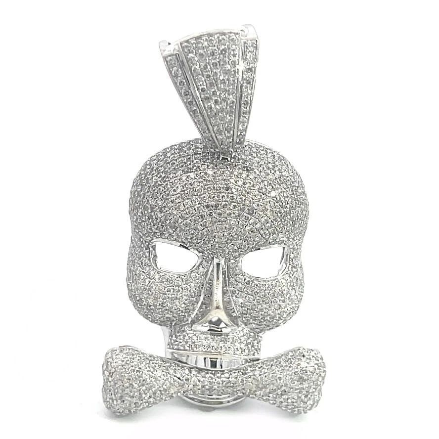 DIAMOND SKULL PENDANT GOLD 14K WHITE 5.87CT FULLY LOADED BONE (1 of 2)